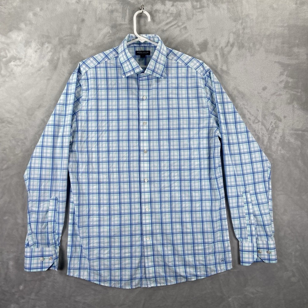 Peter Millar Shirt Mens Medium Crown Crafted Button Up Plaid Long Sleeve Casual